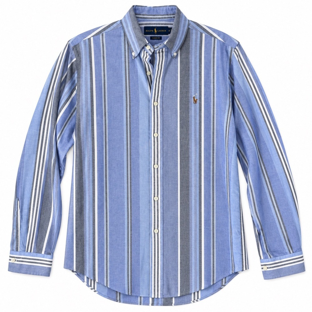 Ralph Lauren Striped Oxford Shirt Mens Medium Blue Grey Classic Fit Button Down